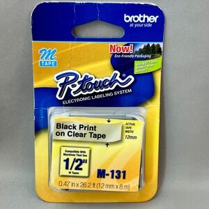 Brother M-131 P-Touch Label Tape 1/2 Inch Black on Clear NEW M-Series 12mm x 8m
